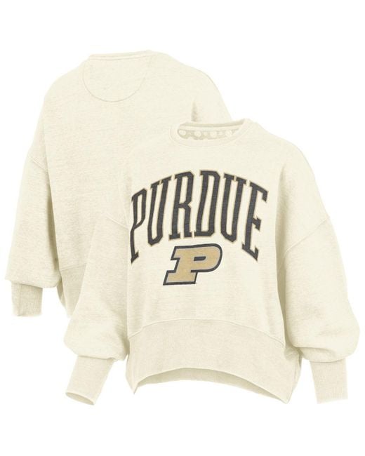 Pressbox Natural Purdue Boilermakers Oversized Waist-length Crewneck Sweatshirt