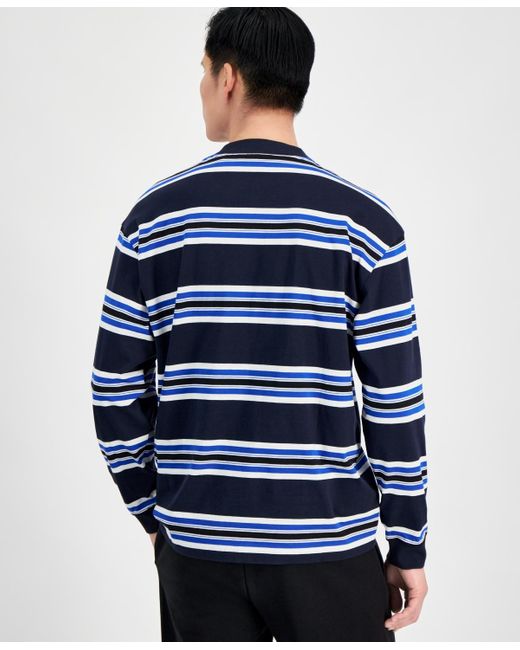 Boss Blue Hugo By Oversized-fit Stripe Long-sleeve T-shirt for men