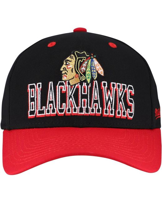 Mitchell & Ness Black/red Chicago Blackhawks Backside Script Two-tone Pro Crown Adjustable Hat for men