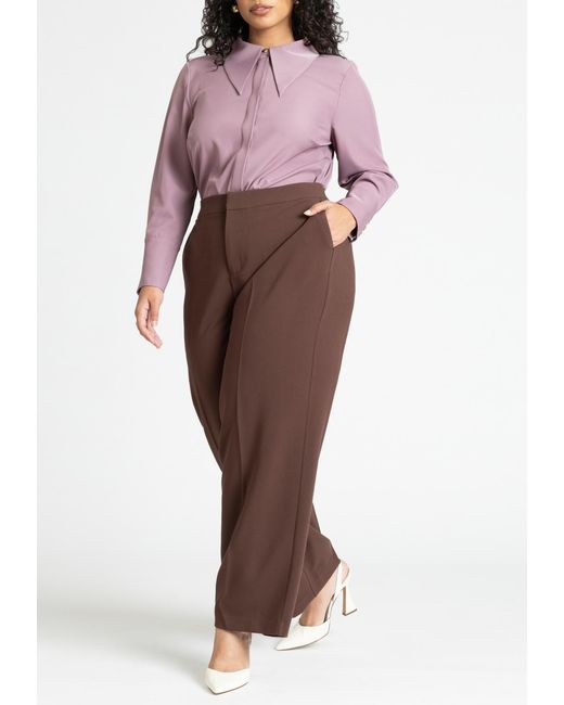 Eloquii Purple Plus Size Pointed Collar Button Up Shirt
