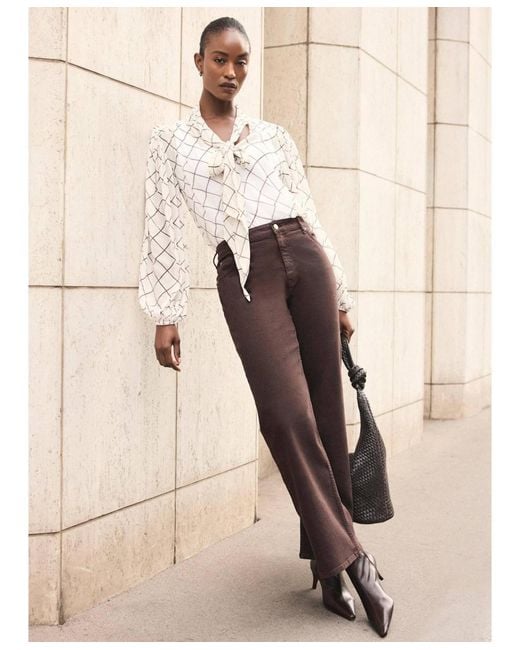 Mint Velvet Natural Checked Bow Blouse