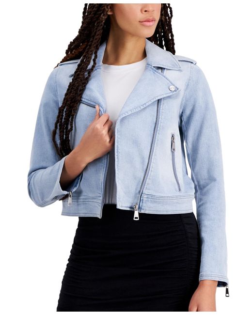 Dkny blue leather jacket hotsell