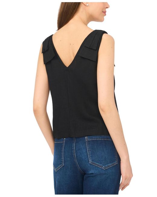 Cece Women's Black V-neck Bow-strap Tank Top