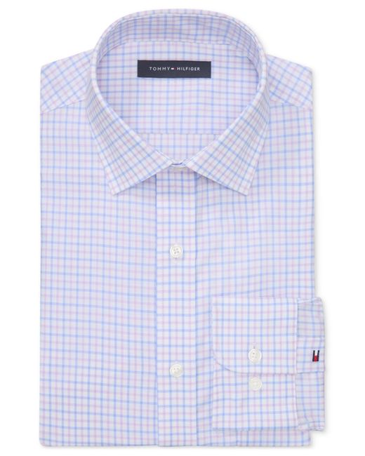 Tommy Hilfiger White Th Flex Regular Fit Wrinkle Resistant Stretch Pinpoint Oxford Dress Shirt for men