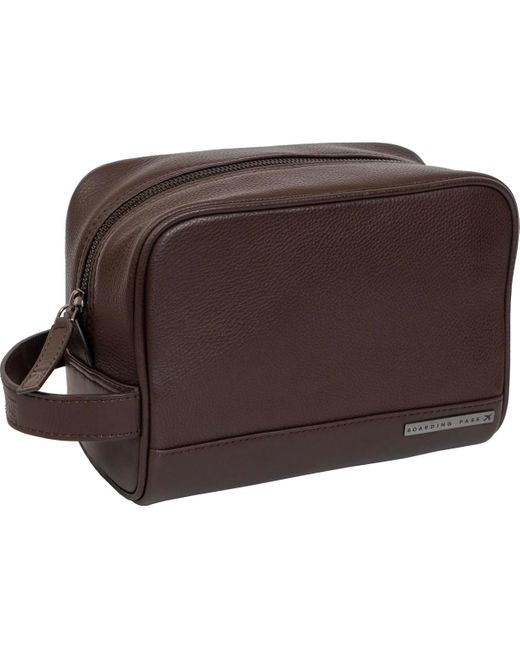 Boarding Pass Brown The Hey Handsome Pebble Grain Genuine Leather Toiletry Dopp Kit