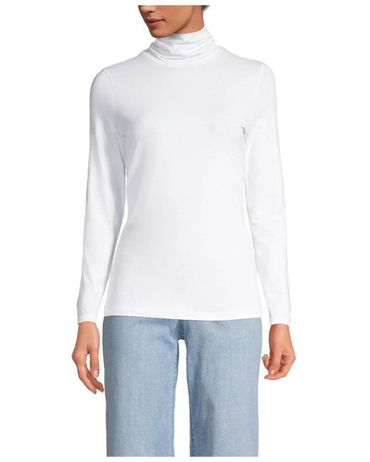 Lands' End White Tall Lightweight Jersey Long Sleeve Turtleneck
