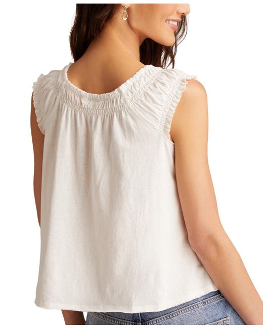 Lucky Brand White Cotton Smocked Tie-neck Sleeveless Top