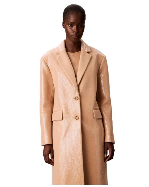 Calvin Klein Natural Two-button Sequined Overcoat