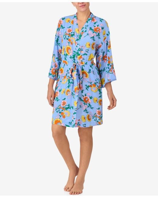 Sanctuary Blue Wrap Around Long-sleeve Short Robe