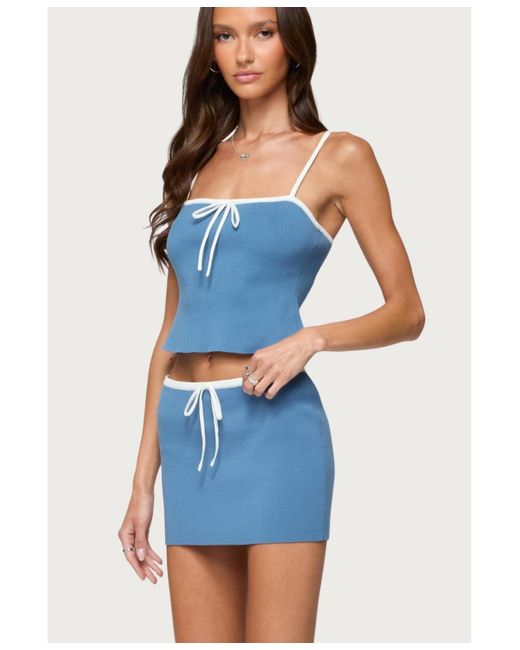Edikted Blue Pheobe Contrast Knit Tank Top