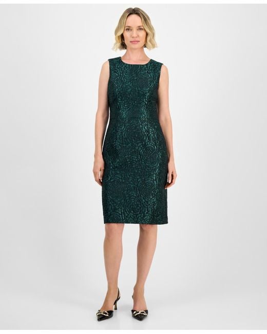 Kasper Damask Sleeveless Sheath Dress in Green | Lyst