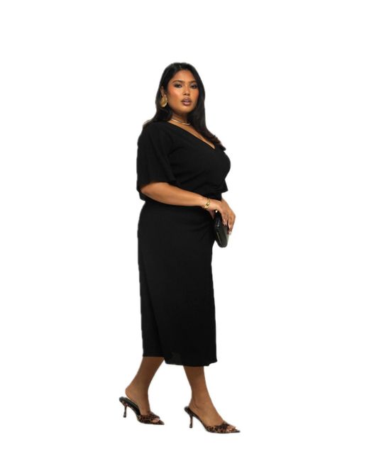 FASHION-SZN CURVE Black V-neck Flutter Sleeve Midi Dress