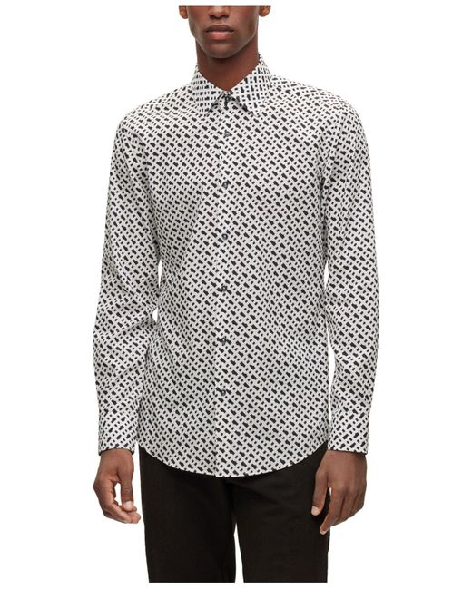 BOSS by HUGO BOSS Monogramprint Fabric Slimfit Dress Shirt in Gray
