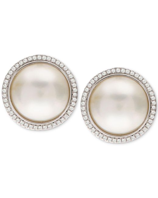 Macy's Metallic South Sea Cultured Mabé Pearl (12mm) & White Topaz (3/8 Ct. T.w.) Stud Earrings In Sterling Silver