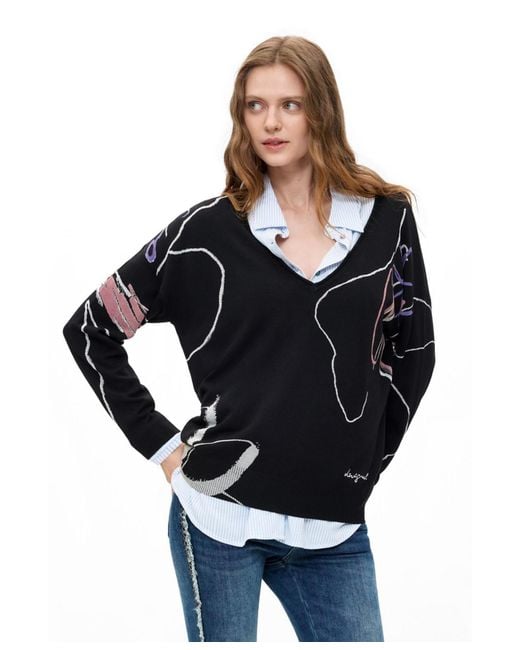 Desigual Black Thin Printed Sweater