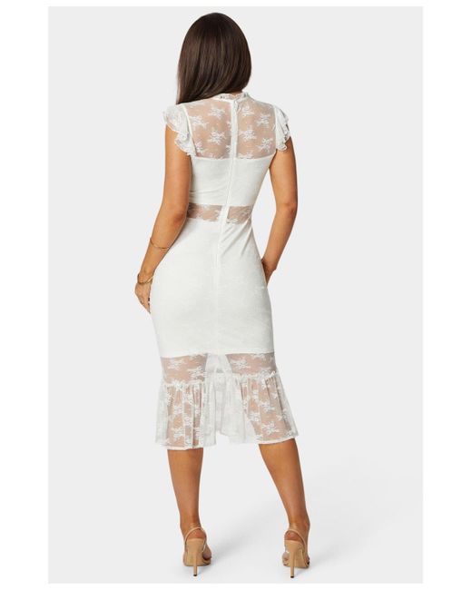 Bebe White Illusion Lace Midi Dress