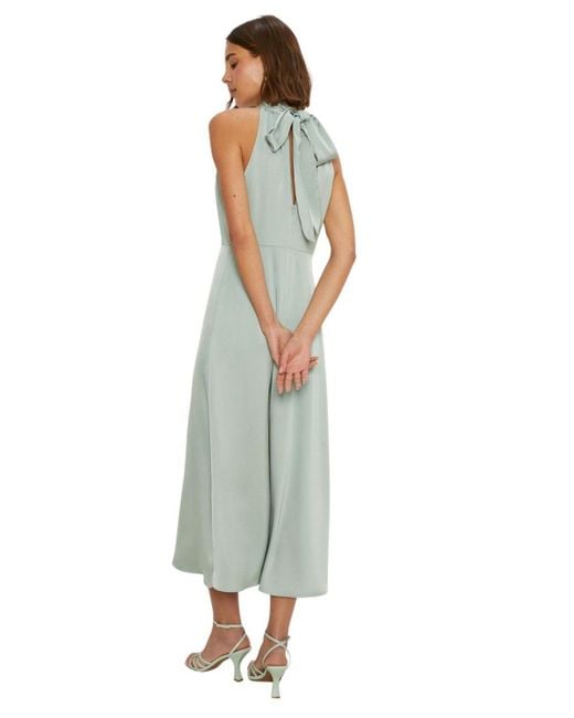Oasis Green Satin Halter Neck Midi Bridesmaid Dress