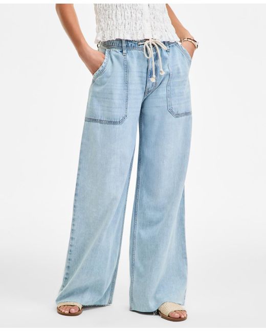Lucky Brand Blue Patch Pocket Drawstring-waist Wide-leg Jeans
