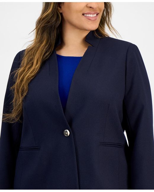 Tahari Blue Asl Plus Size Twill Topper Jacket