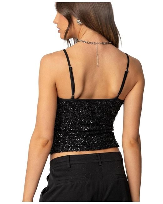 Edikted Black Celene Sequin Tank Top