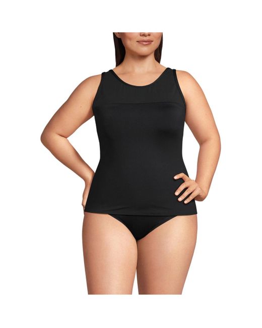Lands' End Black Plus Size Chlorine Resistant Smoothing Control Mesh High Neck Tankini Swimsuit Top