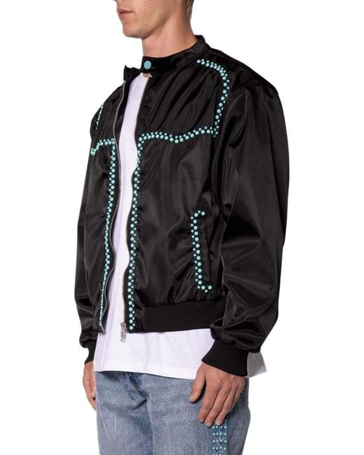 MNML Black Turquoise Studded Snap Jacket for men