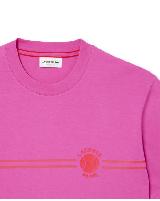 Lacoste Pink Heritage Short Sleeve Graphic Tennis T-shirt for men