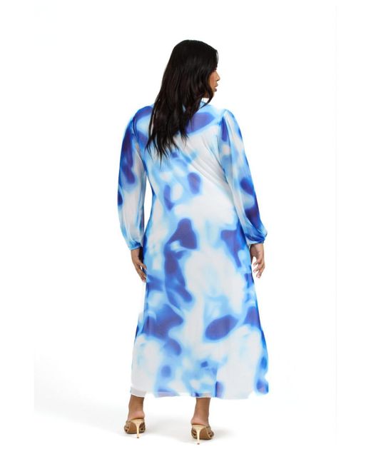 FASHION-SZN CURVE Blue Vibrant Tie Dye Midi Dress