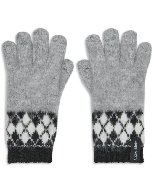 Calvin Klein Gray Argyle Fair Isle Pattern Gloves