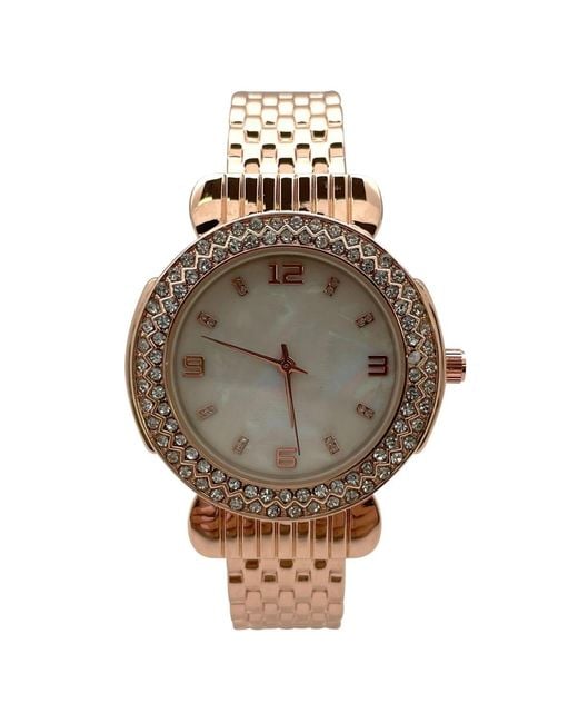 Olivia Pratt Metallic Round Face Rhinestone Bezel Bangle Watch
