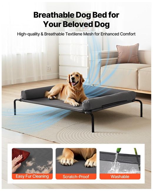 Cozito Black Steel Frame Portable Elevated Pet Cot