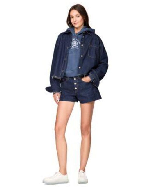 Tommy Hilfiger Women's Blue Cropped Denim Shirt Jacket Cropped