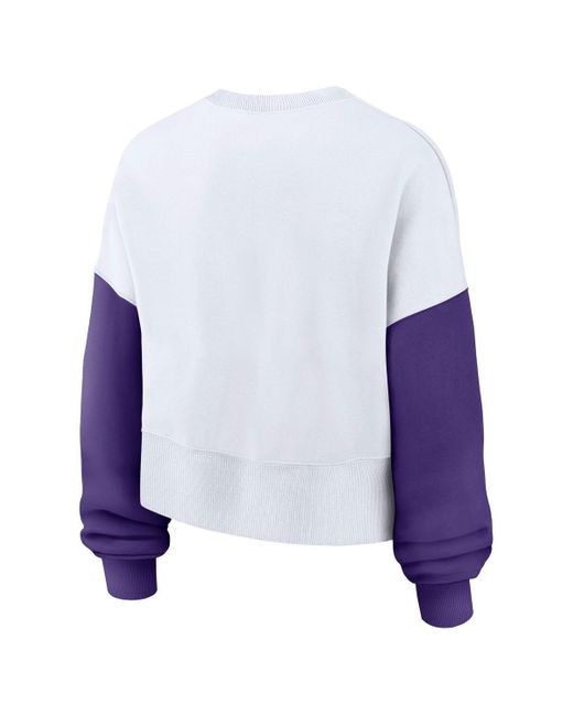 Nike Blue Lsu Tigers Color-block Oversized Cropped Pullover Sweatshirt