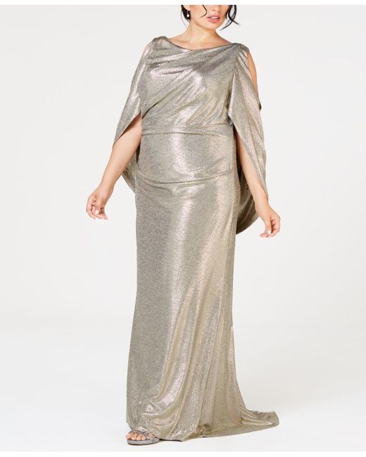 Betsy & Adam Plus Size Metallic Cold-shoulder Cape Gown | Lyst