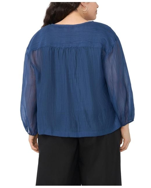 Vince Camuto Blue Plus Size Split Neck Top