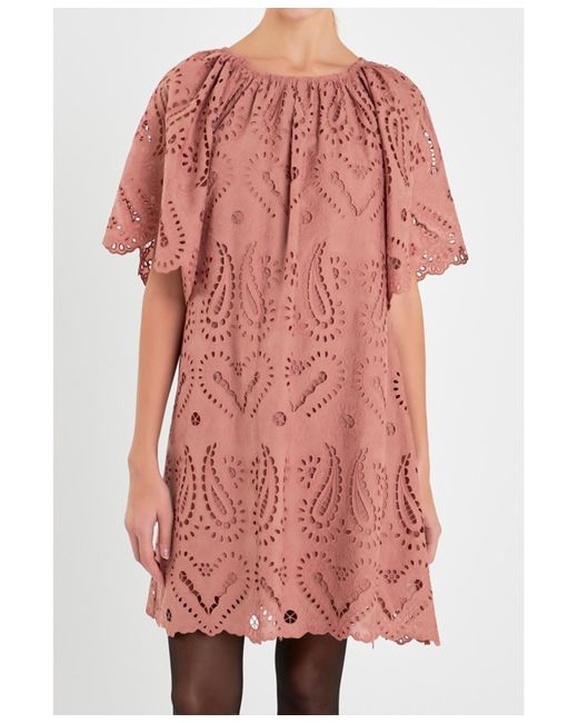 English Factory Pink Paisley Embroidered Mini Dress