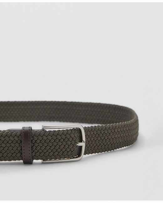 Mango White Braided Elastic Belt for men