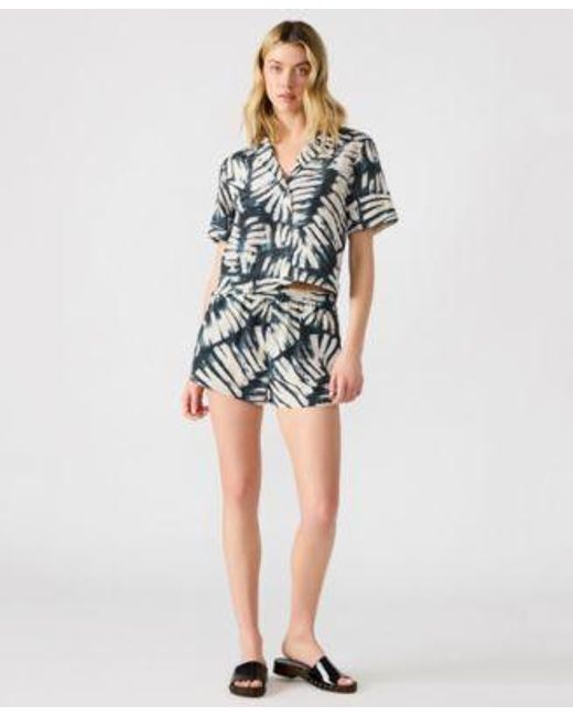 Steve Madden Blue Sandra Printed Button Front Shirt Marguerite High Rise Shorts