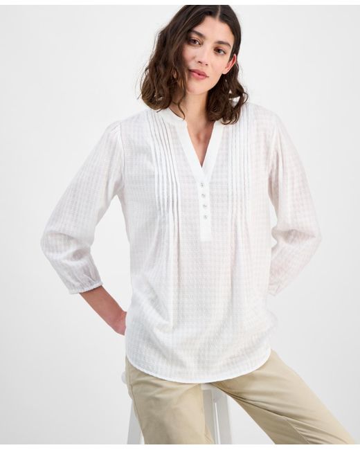 Tommy Hilfiger White 3/4-sleeve Pintuck Tunic Top