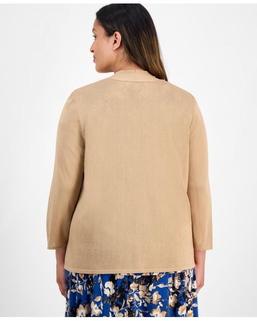 Kasper Natural Plus Size 3/4-sleeve Open-front Cardigan