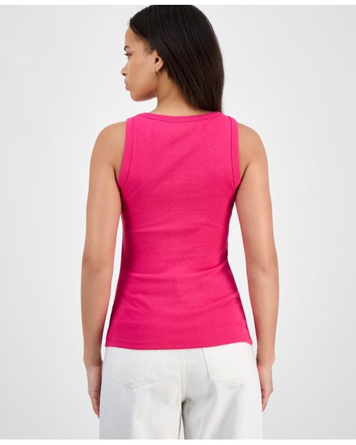 HUGO Pink Logo Scoop-neck Knit Tank Top