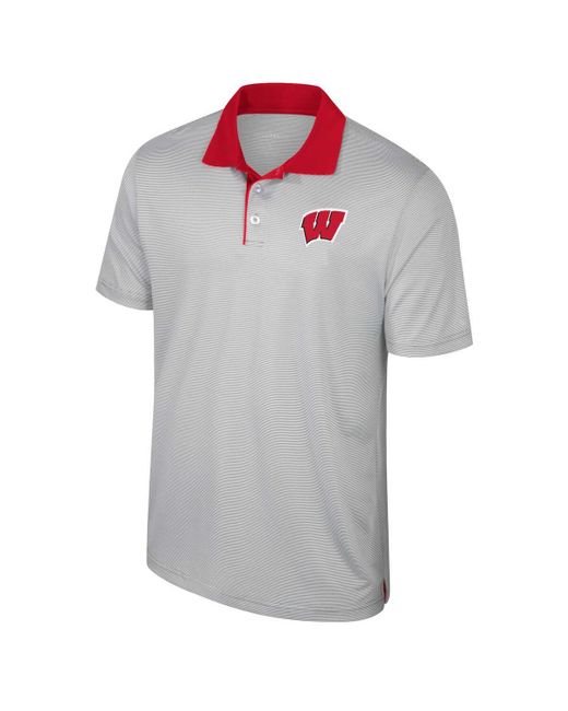 Colosseum Athletics Gray Wisconsin Badgers Tide Big & Tall Tuck Striped Polo for men