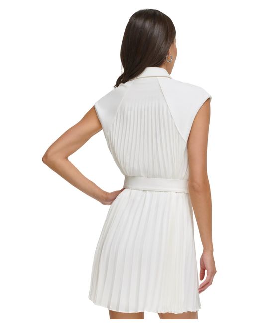 DKNY White Sleeveless Pleated Dress
