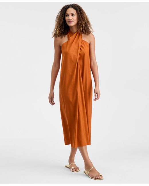 INC International Concepts Women's Orange Linen-blend Crossover Halter Maxi  Dress - www.toquedesaborminas.com.br
