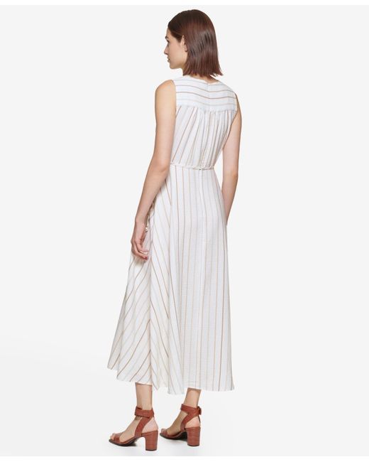 Calvin Klein White Striped Wrap Midi Dress