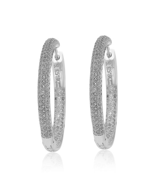 SUZY LEVIAN NEW YORK White Suzy Levian Sterling Silver Cubic Zirconia Pave Round Classic Hoop Earrings