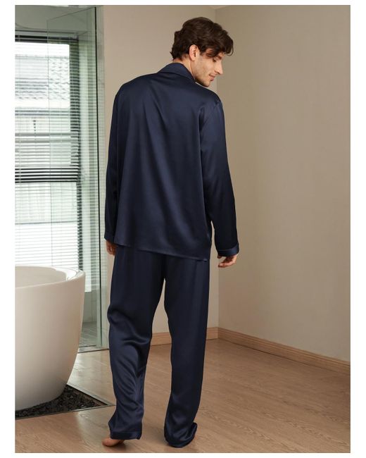 LILYSILK Blue 22 Momme Long Silk Pajamas Set for men
