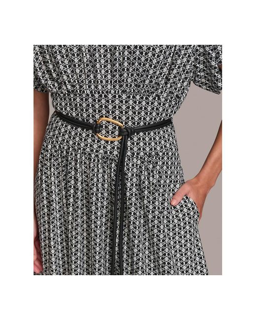 Donna Karan Gray Printed Belted A-line Dress