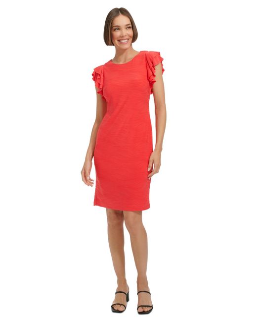 Tommy Hilfiger Red Flutter-sleeve Jersey Shift Dress