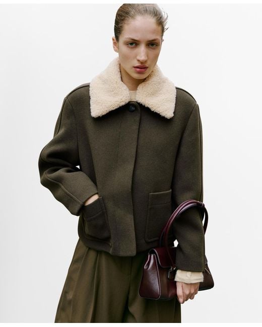 Mango Black Borg Collar Wool Blend Jacket